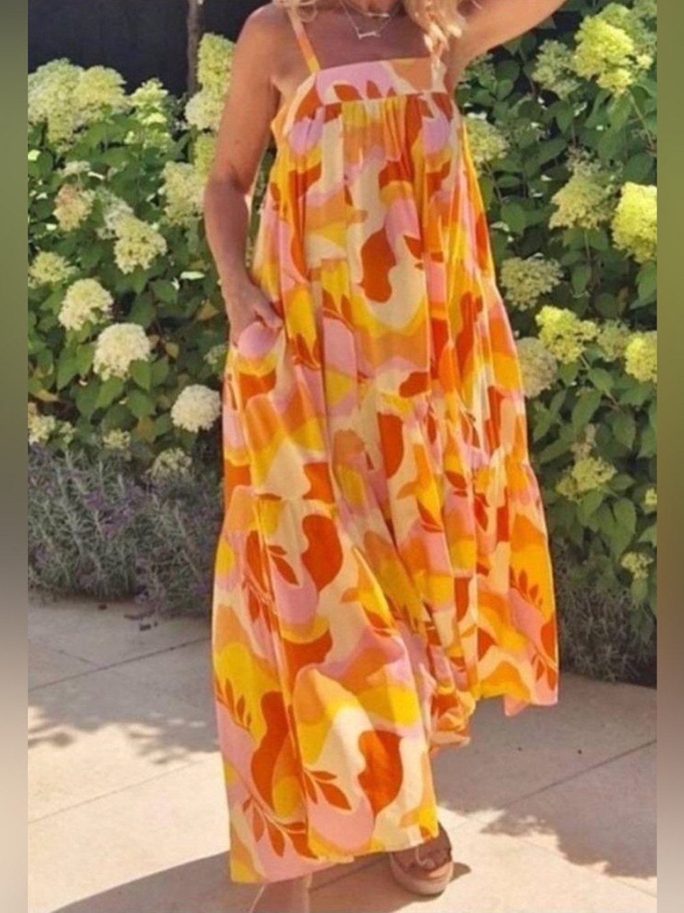 Abel the Label Anthropologie Orange Pink Boho Maxi Sundress, Medium